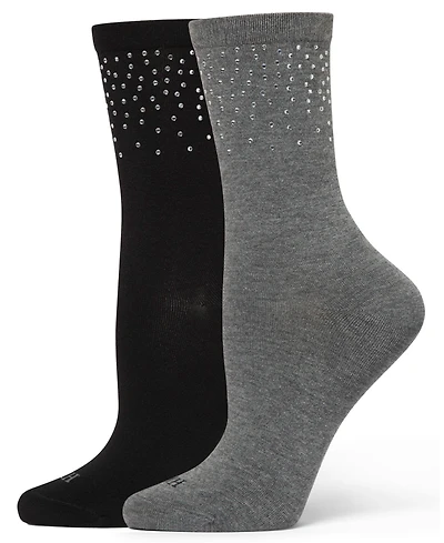 Hue Women's 2-Pack Rhinestone Border Crew Socks