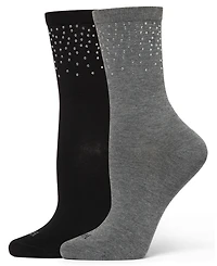 Hue Women's 2-Pack Rhinestone Border Crew Socks