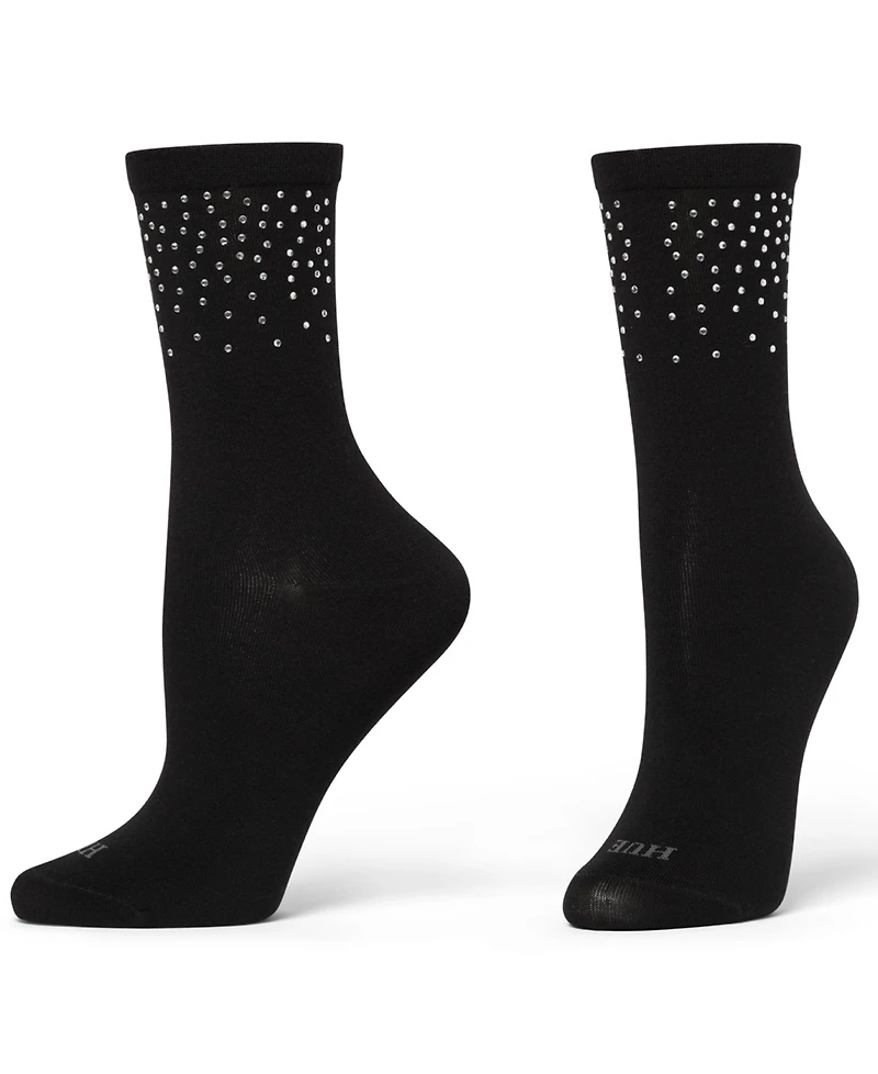 Hue Women's 2-Pack Rhinestone Border Crew Socks