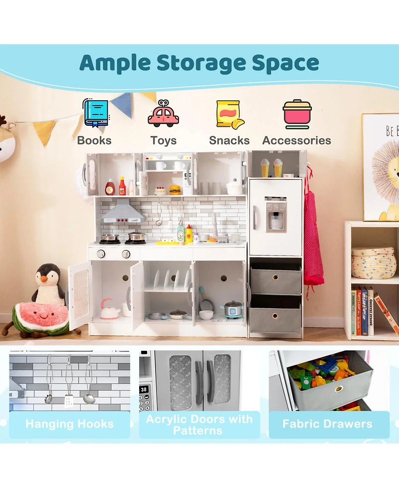 Sugift Wooden Kitchen Playset with Lights and Sounds for Ages 3+-Gray