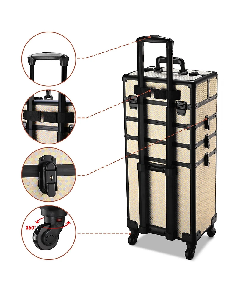 Byootique Rolling Makeup Train Case on Wheels 4in1 Cosmetology Art Deco Pastel