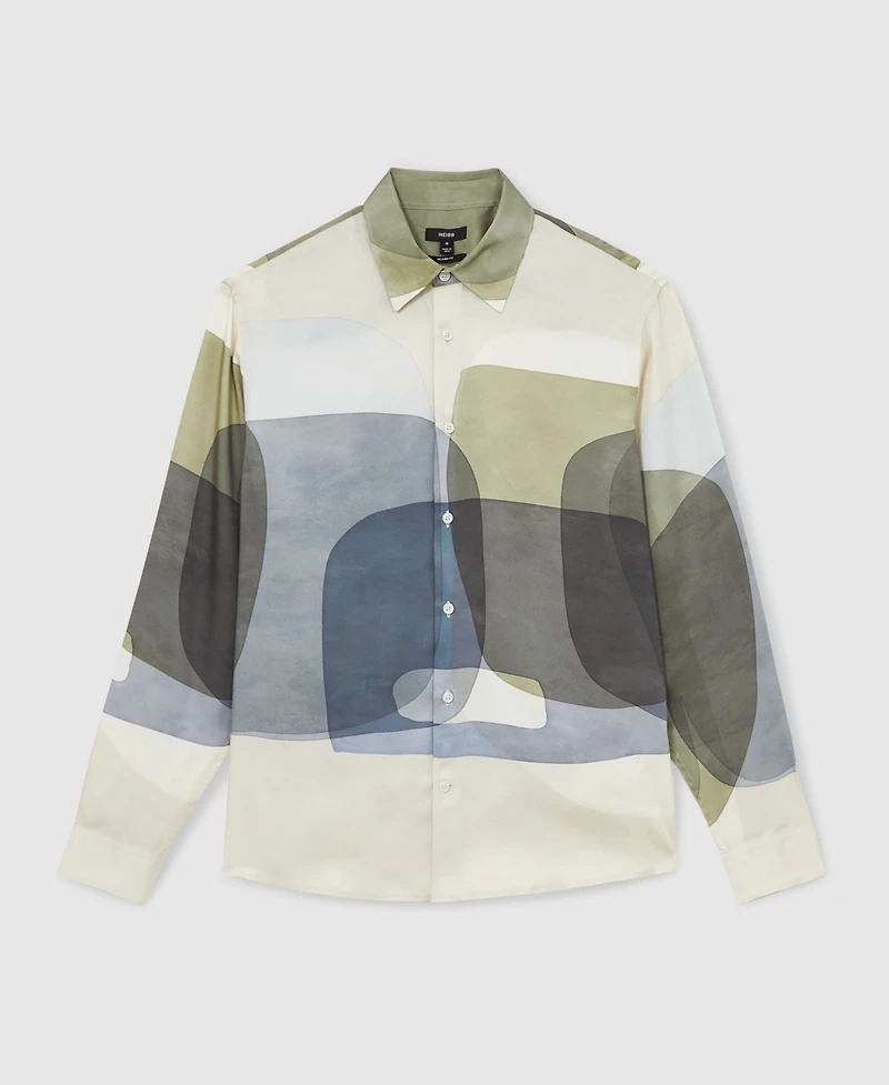 Reiss Men's Abstract-Print Long-Sleeve Shirt