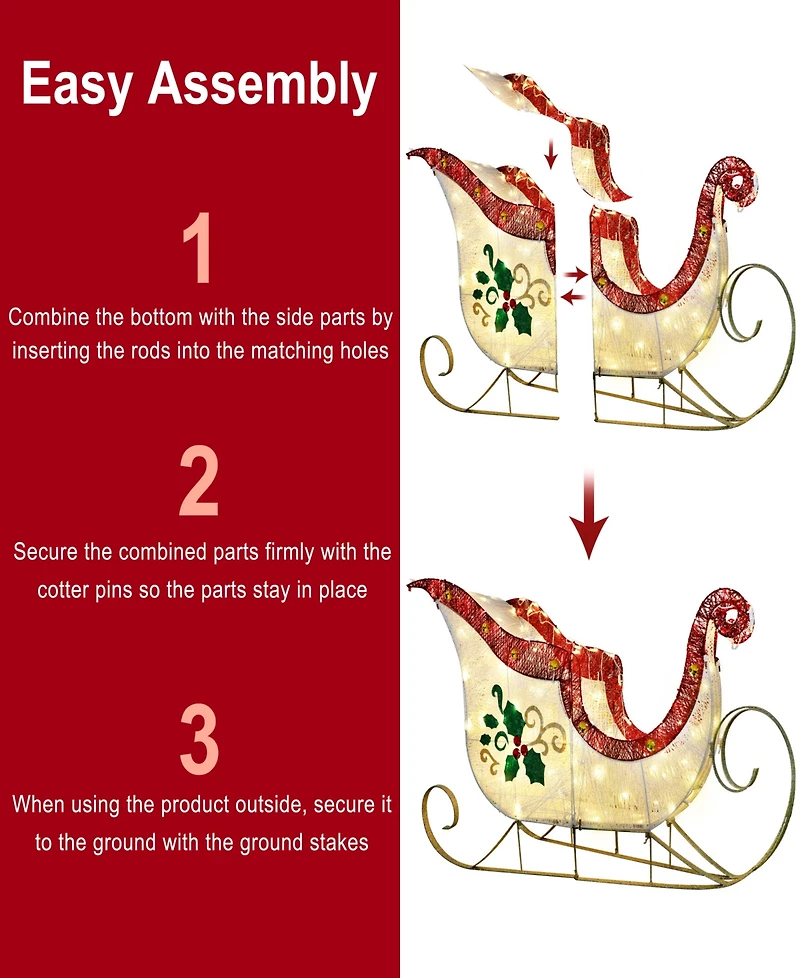 Puleo International 32" Pre-Lit Outdoor Sleigh Christmas Holiday Decor