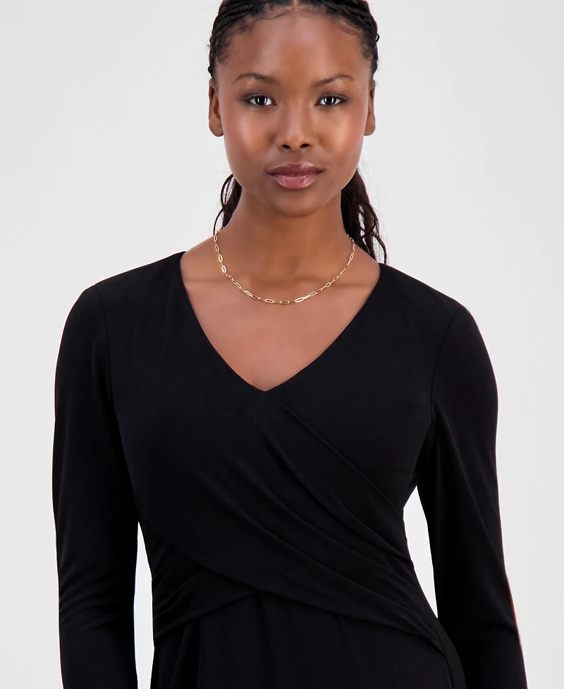 Connected Petite Drape-Front Midi Dress