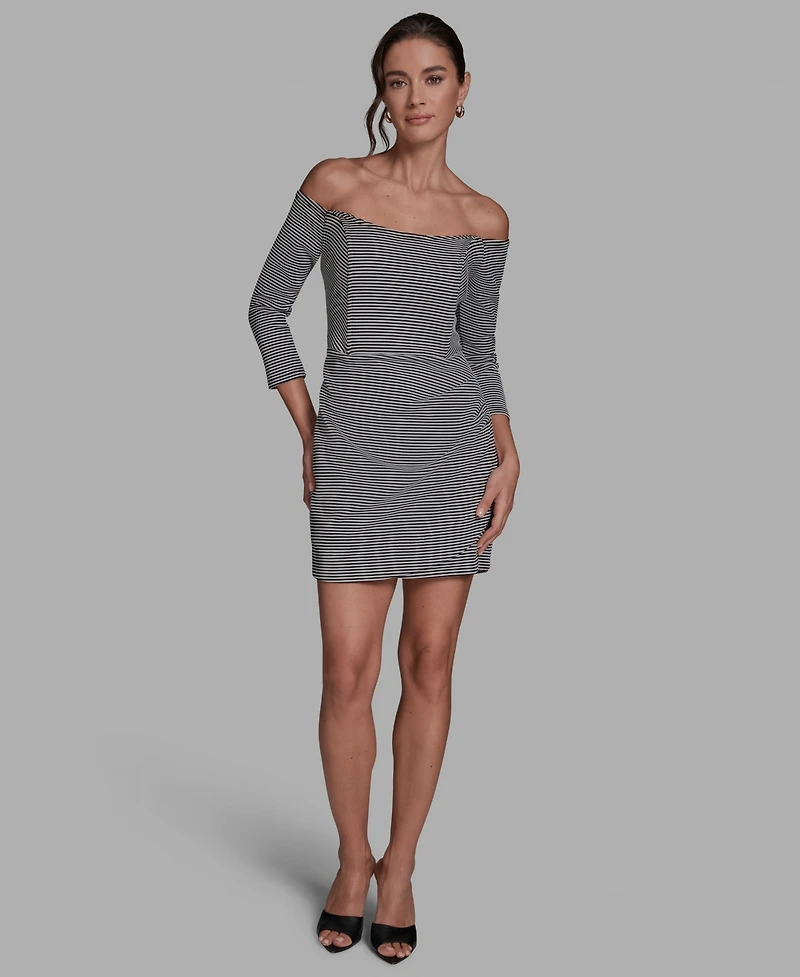 Bcbg Women's Stripe Ottoman Off Shoulder Sheath Dress