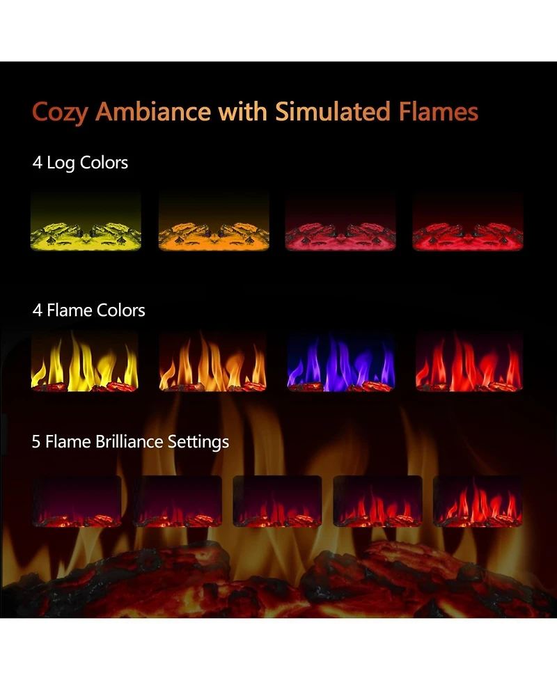 Cowsar 16" Freestanding Electric Fireplace Heater , Realistic Flame, Overheat Protection, Cathedral Design for Indoor Use, Black