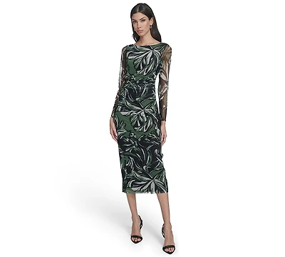 Vince Camuto Women's Printed Long-Sleeve Dress