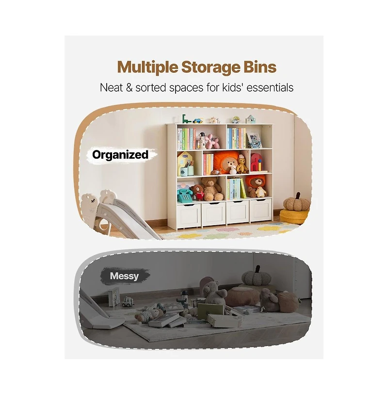 Slickblue 3-Tier Wooden Toy Storage Organizer with 11 Cubbies and Drawers