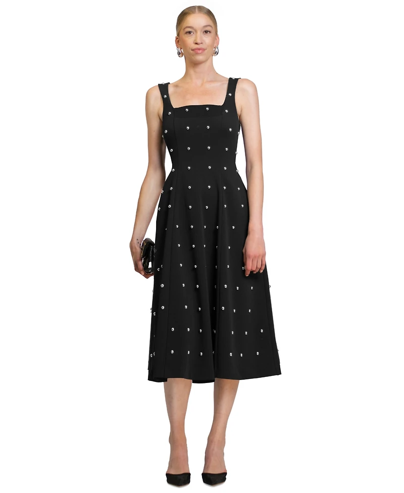 Rachel Roy Women's Zahra Nailhead Trim Square Neck Midi Dress