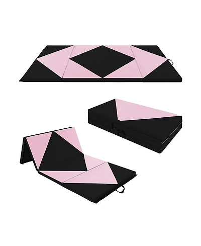 Sugift 8 Feet Pu Leather Folding Gymnastics Mat with Hook and Loop Fasteners