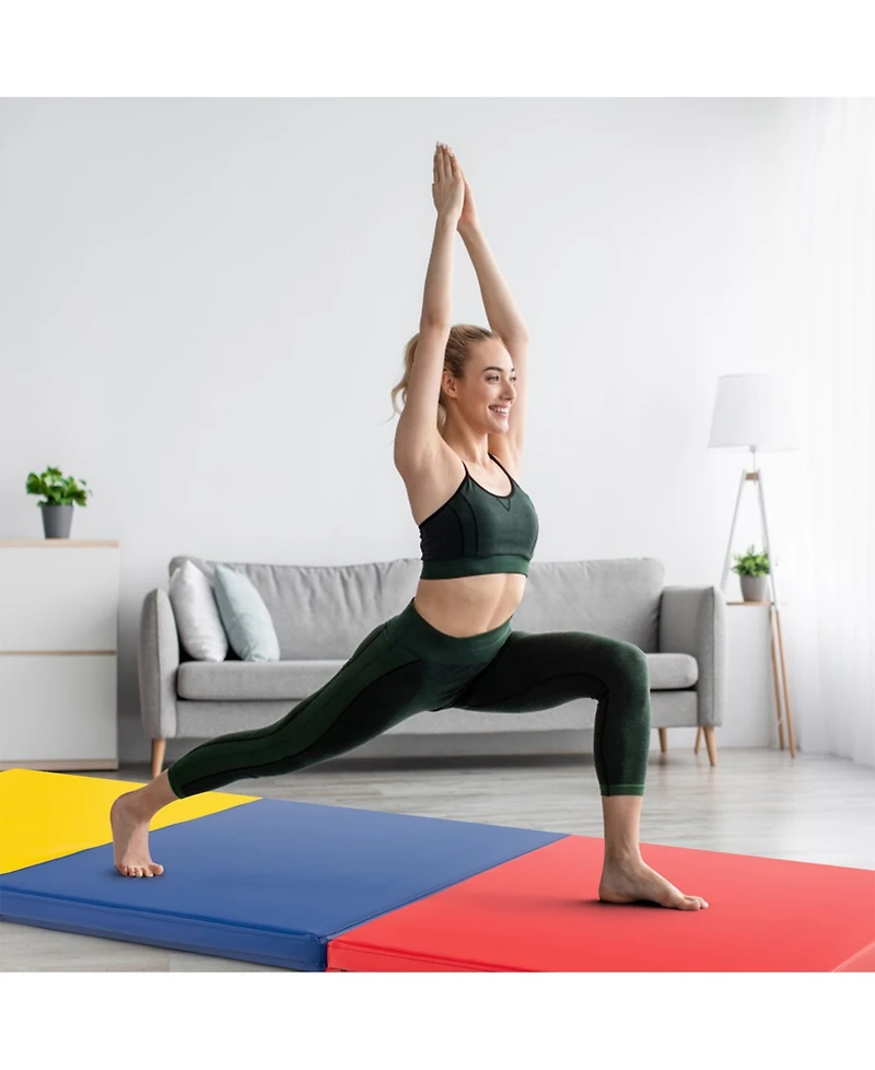 Sugift 6 x 2 Ft Tri-Fold Gym Mat with Handles and Removable Zippered Cover-Multicolor