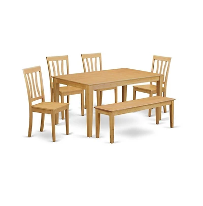 East West Furniture 6 Pc Table and chair set - Kitchen dinette Table and 4 Dining Chairs with bench