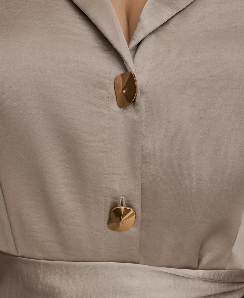 Donna Karan New York Plus Satin Collared Jumpsuit