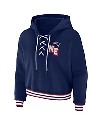 Wear by Erin Andrews Women's Navy New England Patriots Plus Lace-Up Pullover Hoodie
