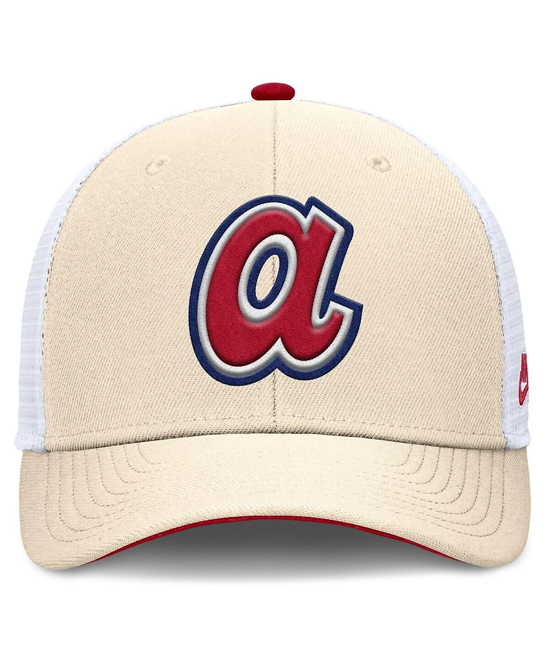 Nike Men's Natural Atlanta Braves Cooperstown Collection Dri-fit Rise Trucker Adjustable Hat