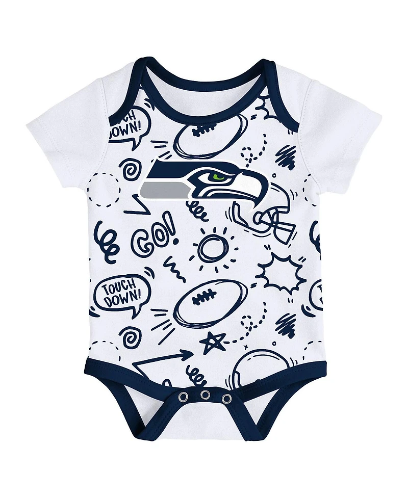Outerstuff Baby Boys and Girls 3-Piece Seattle Seahawks All Day Play Bodysuit Set
