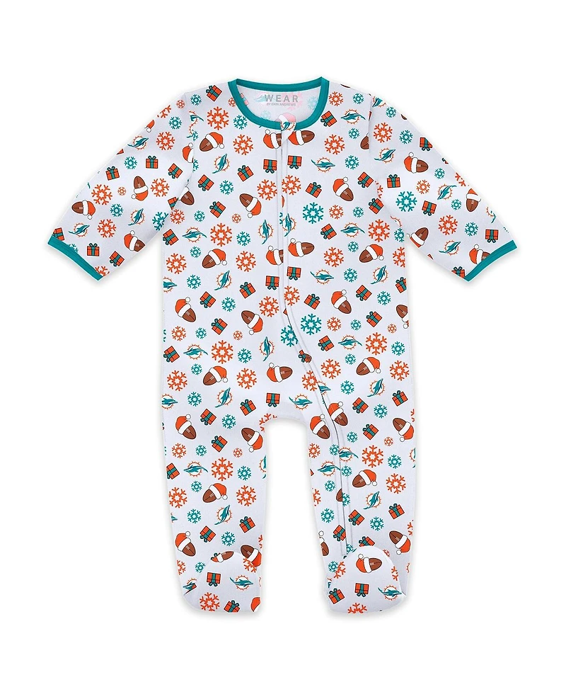 Wear by Erin Andrews Baby Boys and Girls Newborn 2-Piece Miami Dolphins Holiday Full-Zip Sleeper Bib Set