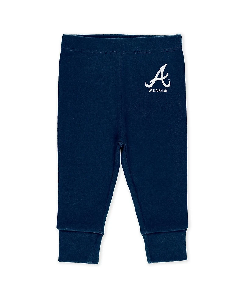 Wear by Erin Andrews Baby Boys and Girls 3-Piece Heather Gray/White/Navy Atlanta Braves Turn Me Around Bodysuits Pants Set