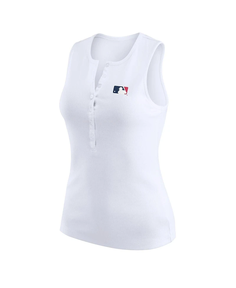 Wear by Erin Andrews Women's White Mlb Rib-Knit Henley Tank Top