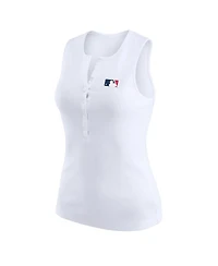 Wear by Erin Andrews Women's White Mlb Rib-Knit Henley Tank Top