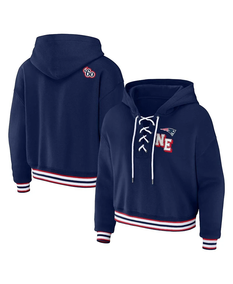 Wear by Erin Andrews Women's Navy New England Patriots Plus Lace-Up Pullover Hoodie