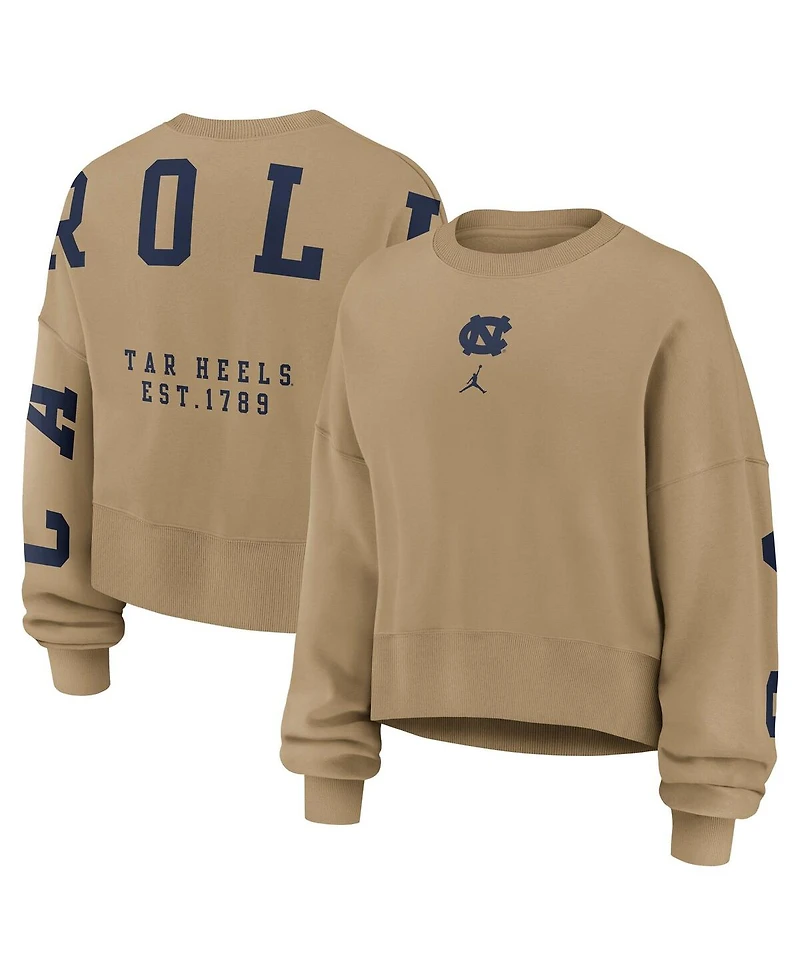 Jordan Women's Tan North Carolina Tar Heels Oversized Phoenix 2-Hit Pullover Sweatshirt