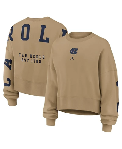 Jordan Women's Tan North Carolina Tar Heels Oversized Phoenix 2-Hit Pullover Sweatshirt