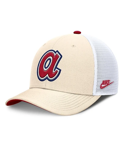 Nike Men's Natural Atlanta Braves Cooperstown Collection Dri-fit Rise Trucker Adjustable Hat