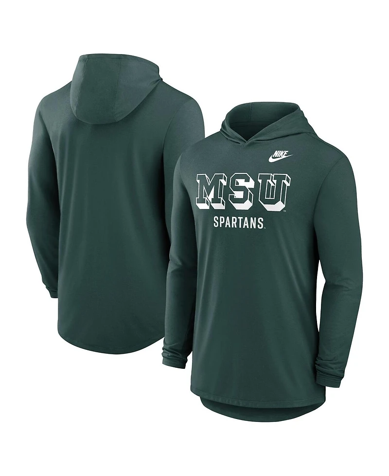Nike Men's Green Michigan State Spartans Legacy Tri-Blend Dri-fit Long Sleeve Hoodie T-Shirt