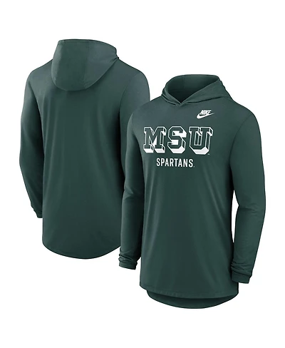 Nike Men's Green Michigan State Spartans Legacy Tri-Blend Dri-fit Long Sleeve Hoodie T-Shirt