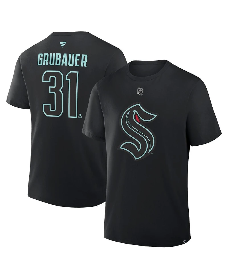 Fanatics Men's Philipp Grubauer Black Seattle Kraken Authentic Stack Name Number T-Shirt