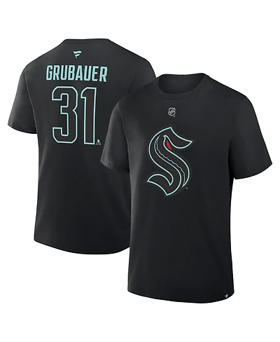 Fanatics Men's Philipp Grubauer Black Seattle Kraken Authentic Stack Name Number T-Shirt