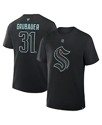 Fanatics Men's Philipp Grubauer Black Seattle Kraken Authentic Stack Name Number T-Shirt