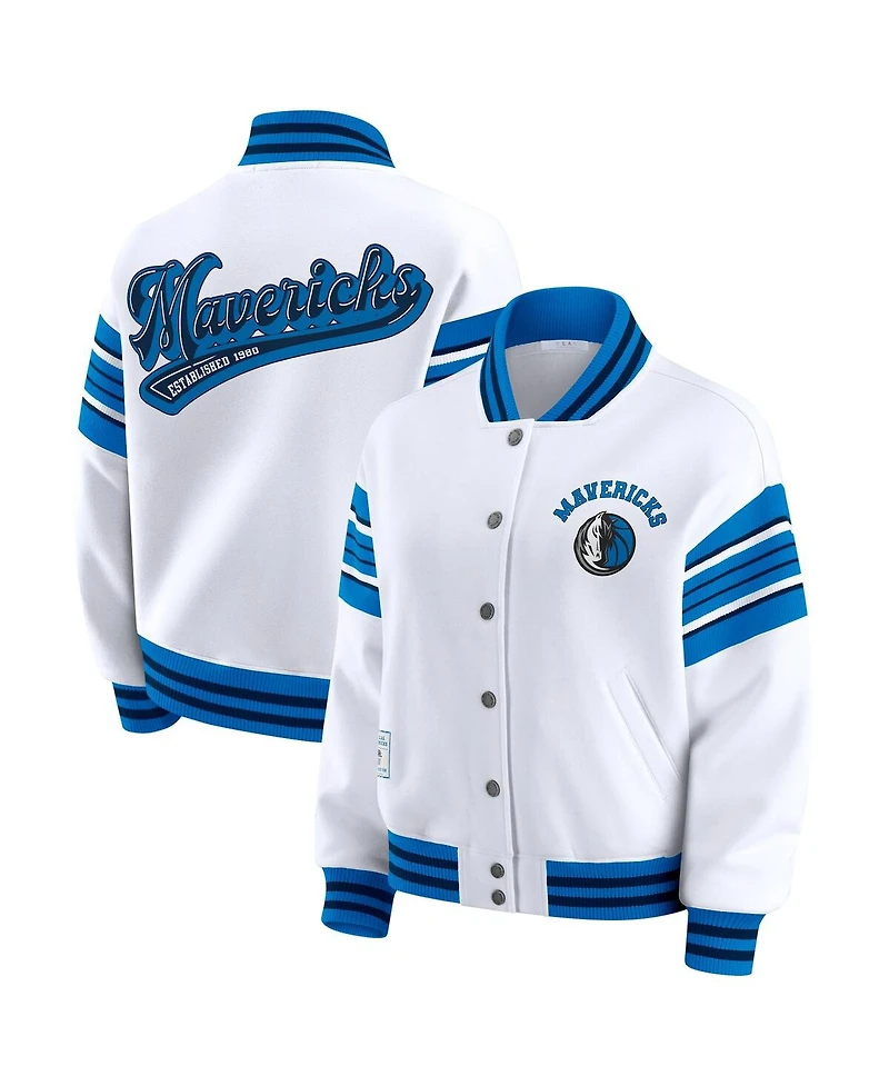 Wear by Erin Andrews Women's White Dallas Mavericks Full-Snap Fleece Sweatshirt Jacket