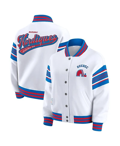 Wear by Erin Andrews Women's White/Blue Quebec Nordiques Full-Snap Fleece Sweatshirt Jacket