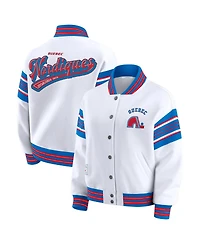Wear by Erin Andrews Women's White/Blue Quebec Nordiques Full-Snap Fleece Sweatshirt Jacket