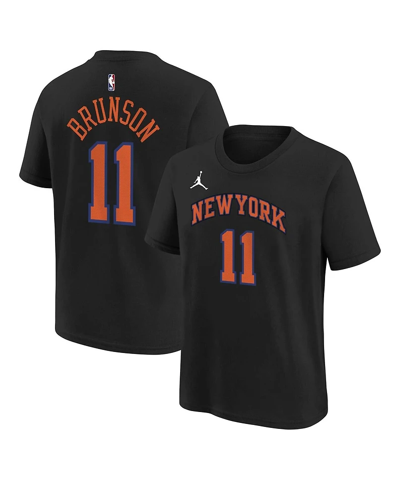 Jordan Big Boys and Girls Jalen Brunson Black New York Knicks Name Number T-Shirt