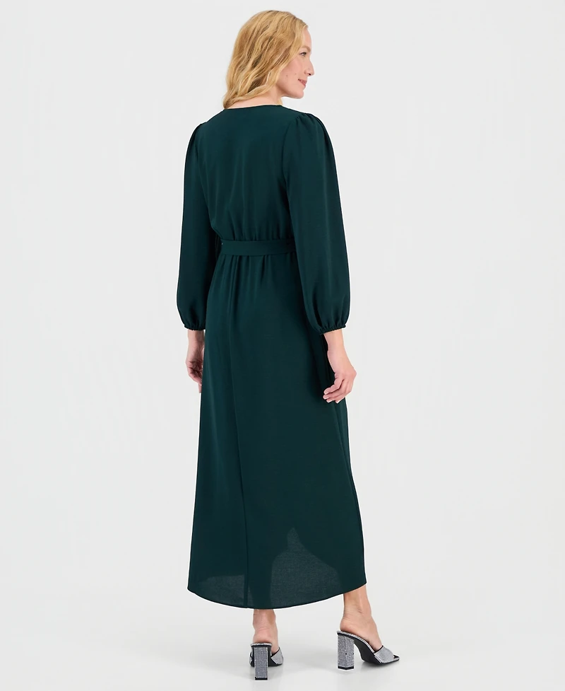 Connected Women's Surplice-Neck Faux-Wrap Long-Sleeve Dress