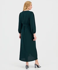 Connected Women's Surplice-Neck Faux-Wrap Long-Sleeve Dress