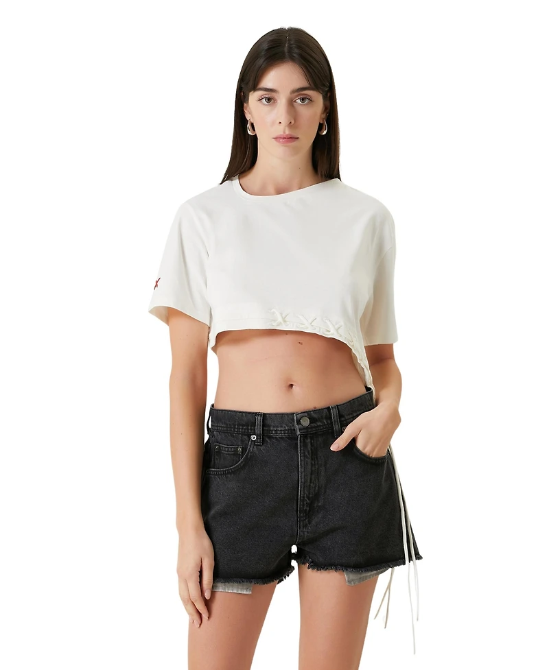 Pcfg Women's Free Heaven Cotton Crop String T-Shirt