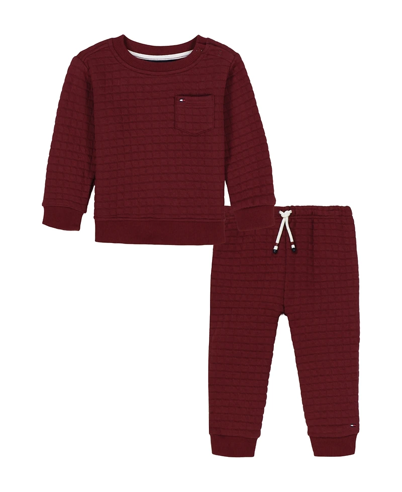 Tommy Hilfiger Baby Boys Quilted Sweatshirt and Joggers, 2-Piece Set