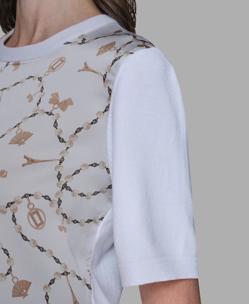 Karl Lagerfeld Paris Women's Short-Sleeve Printed Sweater