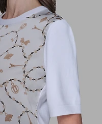 Karl Lagerfeld Paris Women's Short-Sleeve Printed Sweater