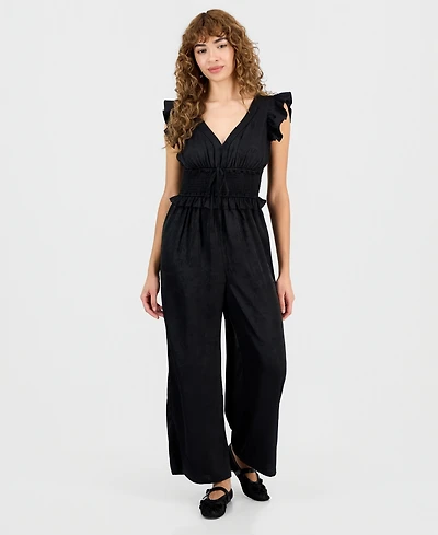 And Now This Petite Jacquard Smocked-Waist Ruffle Jumpsuit, Macy's Exclusive