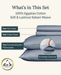 California Design Den Certified Luxury 100% Egyptian Cotton Sheets, Full Sheets for Bed, 4 Piece Deep Pocket Bed Set, Sateen Cooling