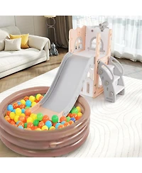 Mecale 6-in-1 Toddler Slide L-shaped Playground with Basketball Hoop and Ladder