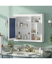 Airsurfer 32 Inch Bathroom Wall Cabinet with Mirror Wall Mounted Medicine Cabinet with 3 Shelves Mirrored Door White