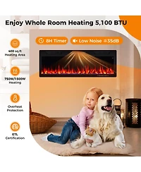 Sugift Electric Fireplace 50 Inches Recessed and Wall Mounted for 2' x 6' Stud