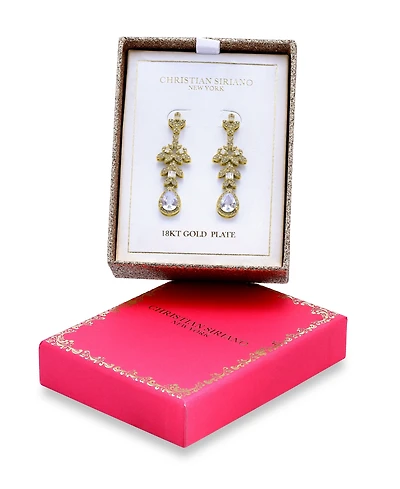 Christian Siriano New York Gold Plated Pave Cubic Zirconia Floral Post Drop Earrings