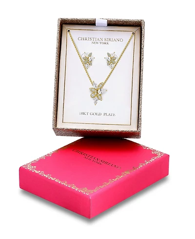Christian Siriano New York Gold Plated Cubic Zirconia Floral Cluster Necklace and Earrings Set